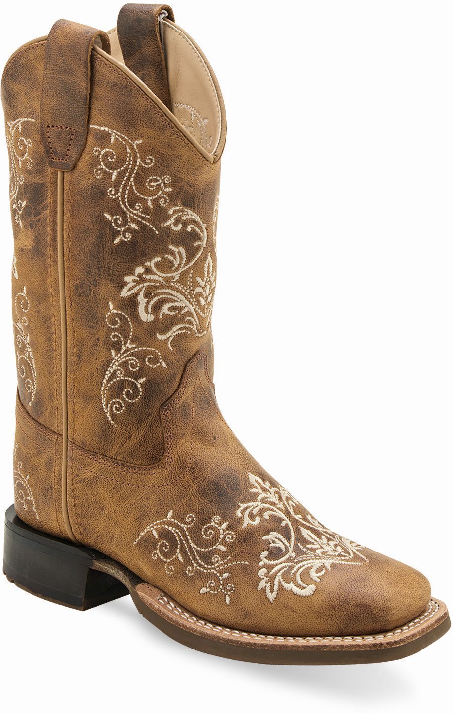 Old West Burnt Tan Youth's Broad Square Toe Boots