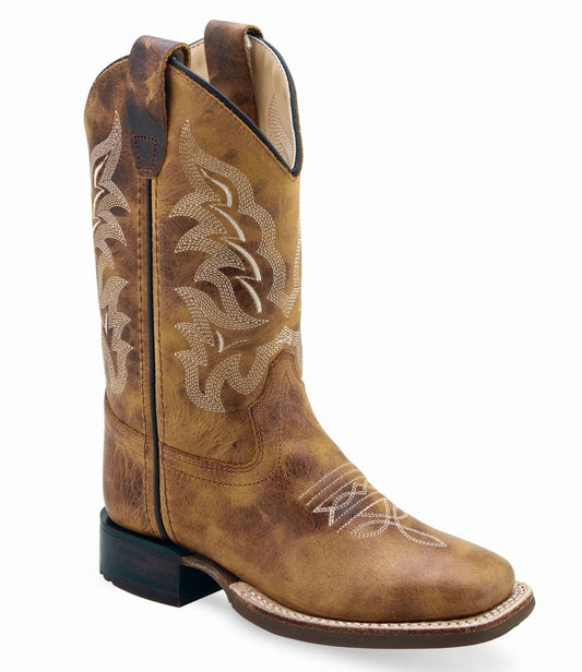 Old West Burnt Tan Youth's Broad Square Toe Boots - Old West
