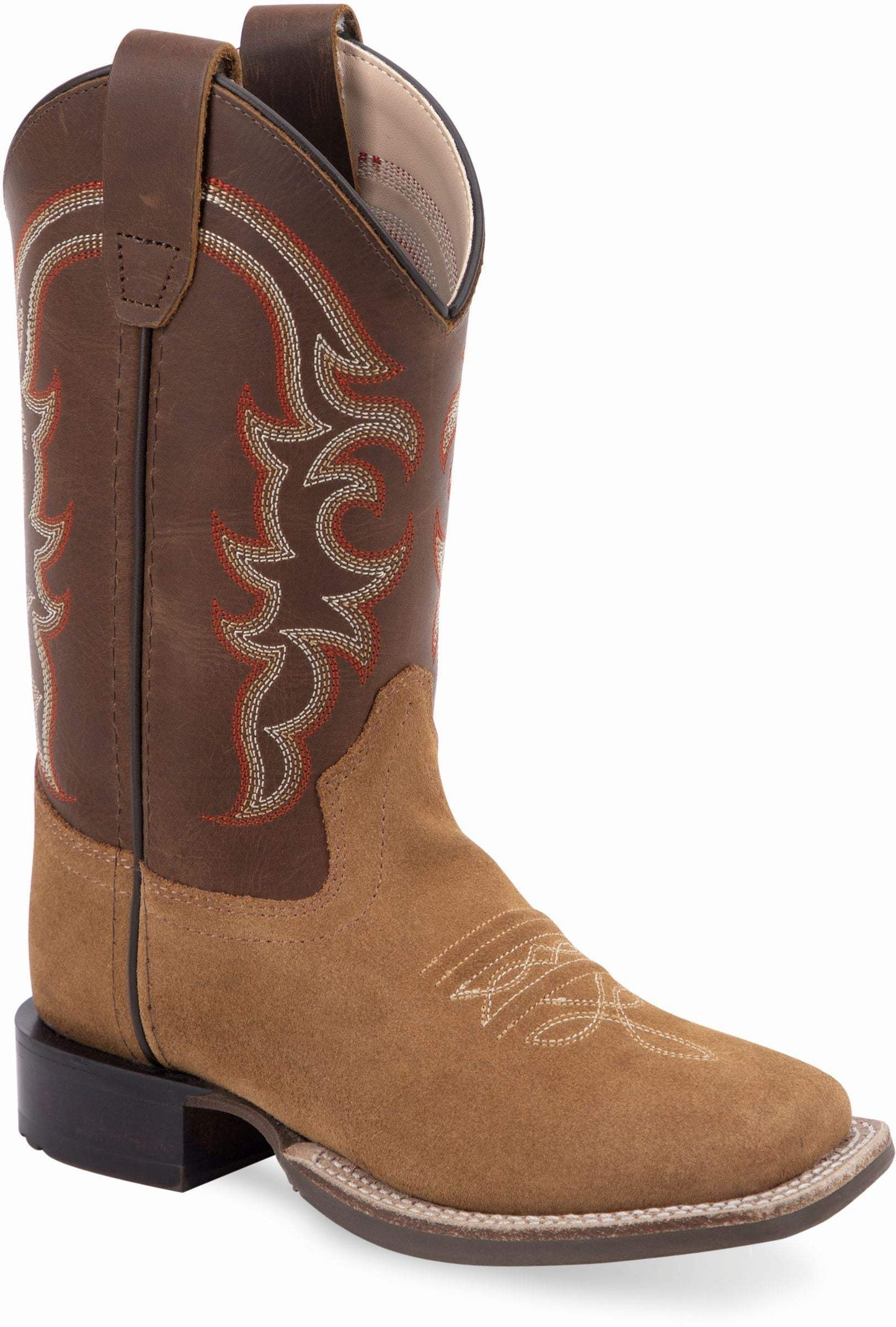 Old West Light Brown Suede Foot Brown Shaft Youth's Broad Square Toe Boots - Old West - Flyclothing LLC