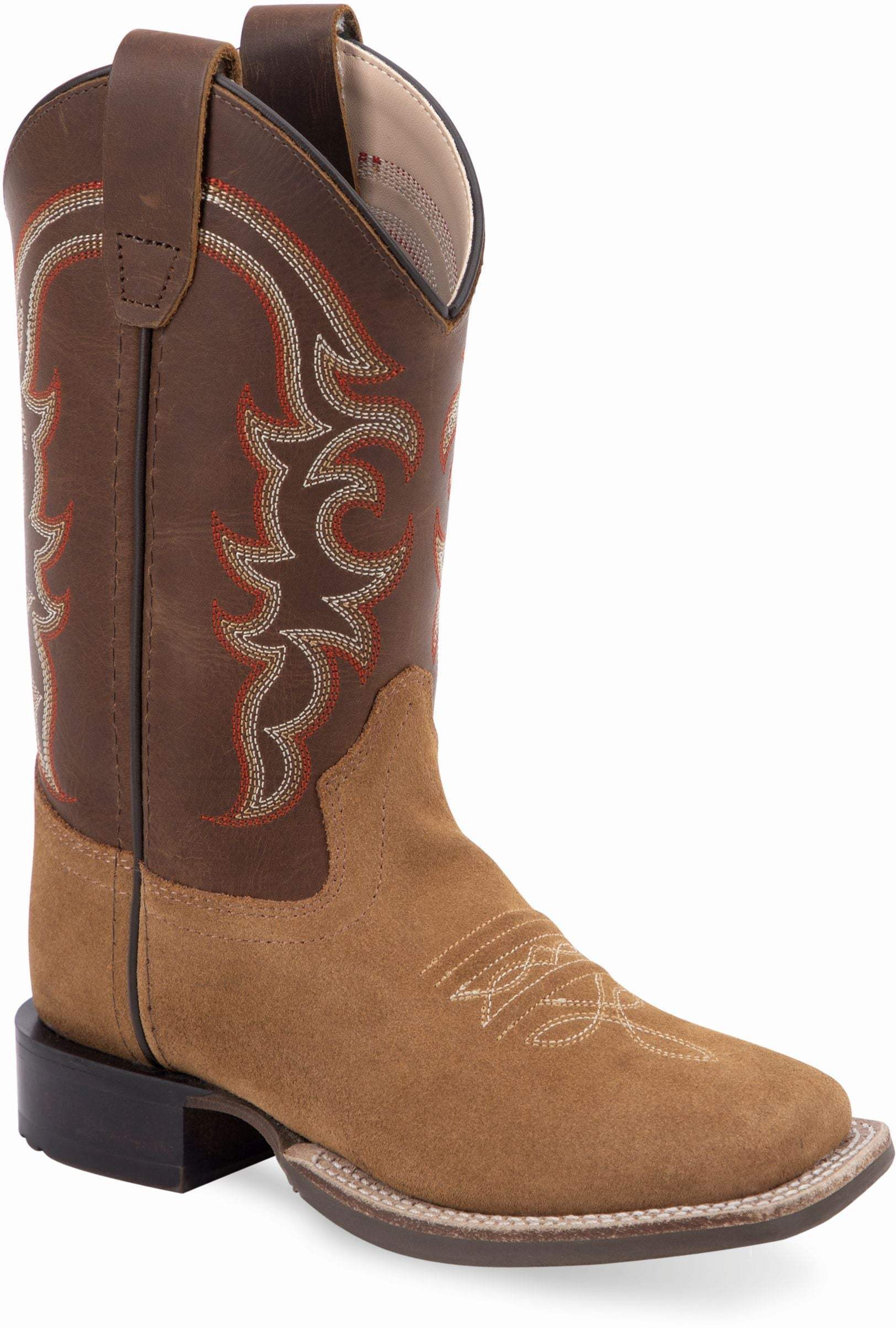 Old West Light Brown Suede Foot Brown Shaft Youth's Broad Square Toe Boots - Old West - Flyclothing LLC