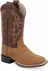 Old West Light Brown Suede Foot Brown Shaft Youth's Broad Square Toe Boots