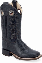 Old West Printed Black Youth's Broad Square Toe Boots