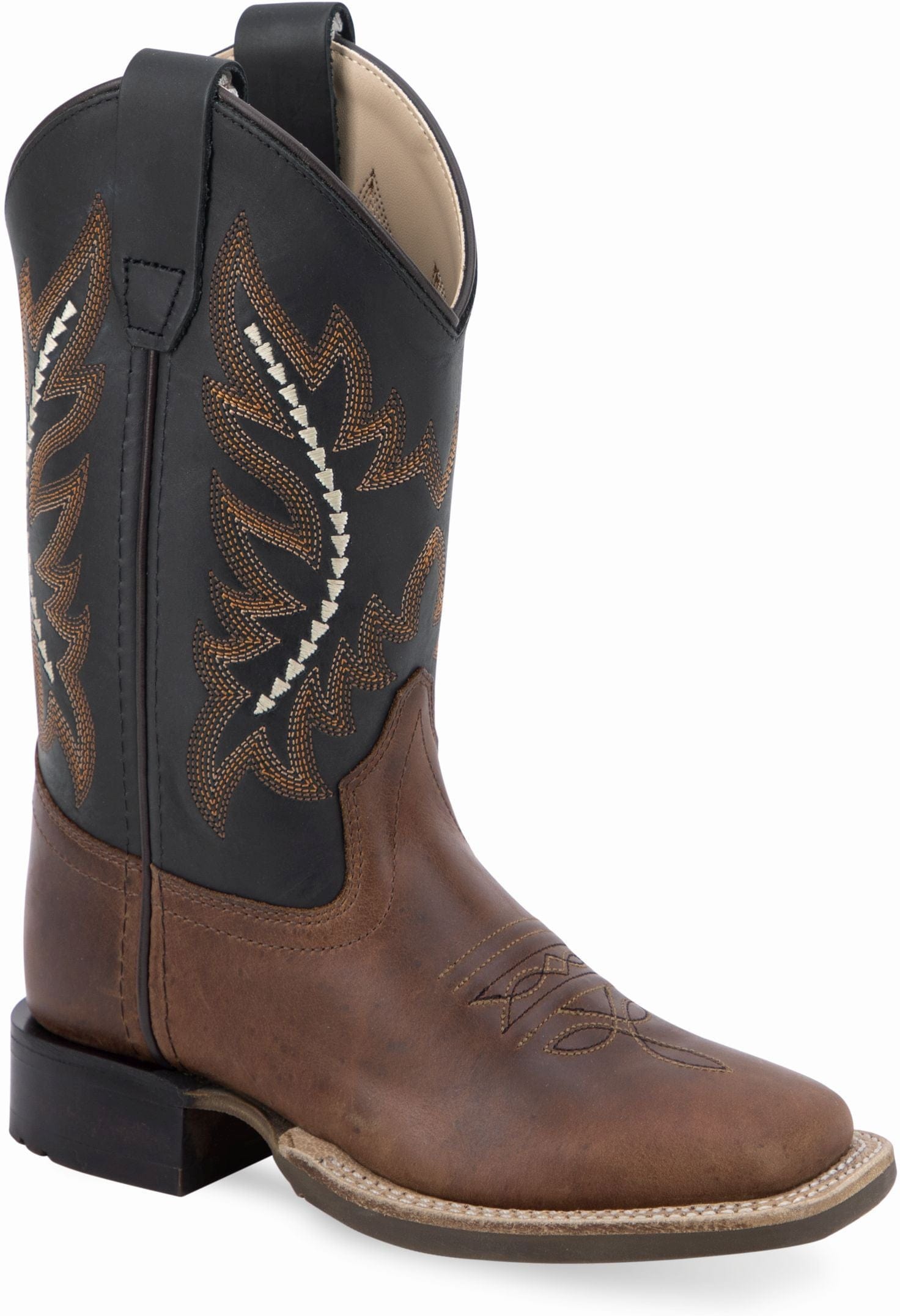 Old West Crazy Horse Light Brown Foot Black Canyon Shaft Youth's Broad Square Toe Boots - Old West