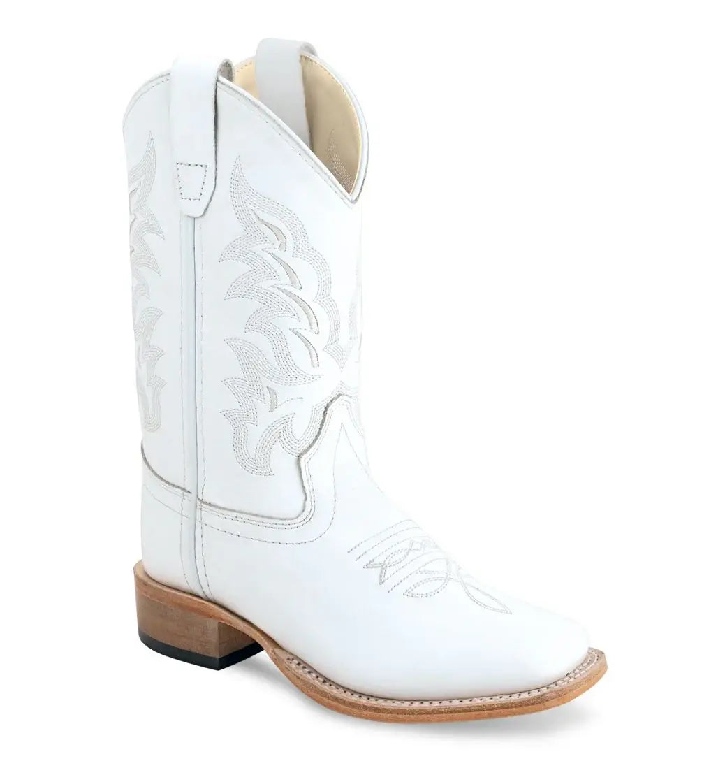 Old West White Youth's Broad Square Toe Goodyear Welted Boots - Old West - Flyclothing LLC