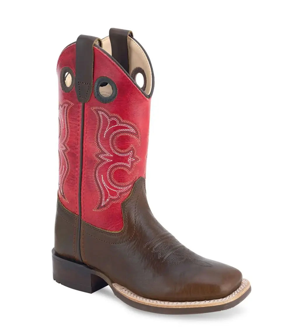 Old West Brown Foot Reddish Orange Shaft Youth's Broad Square Toe Boots - Old West - Flyclothing LLC