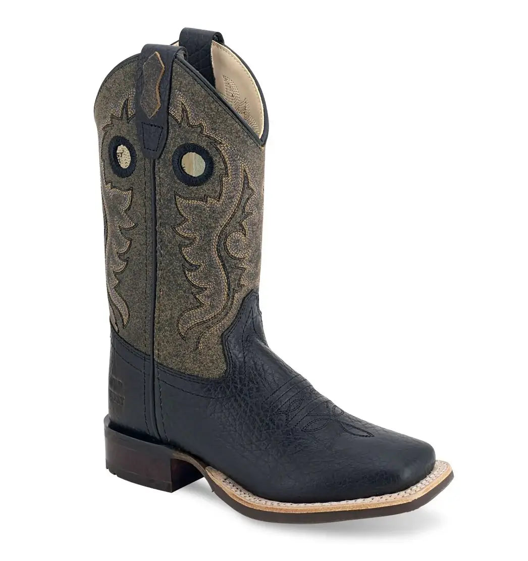 Old West Black Printed Foot Vintage Charcoal Shaft Youth's Broad Square Toe Boots - Old West - Flyclothing LLC