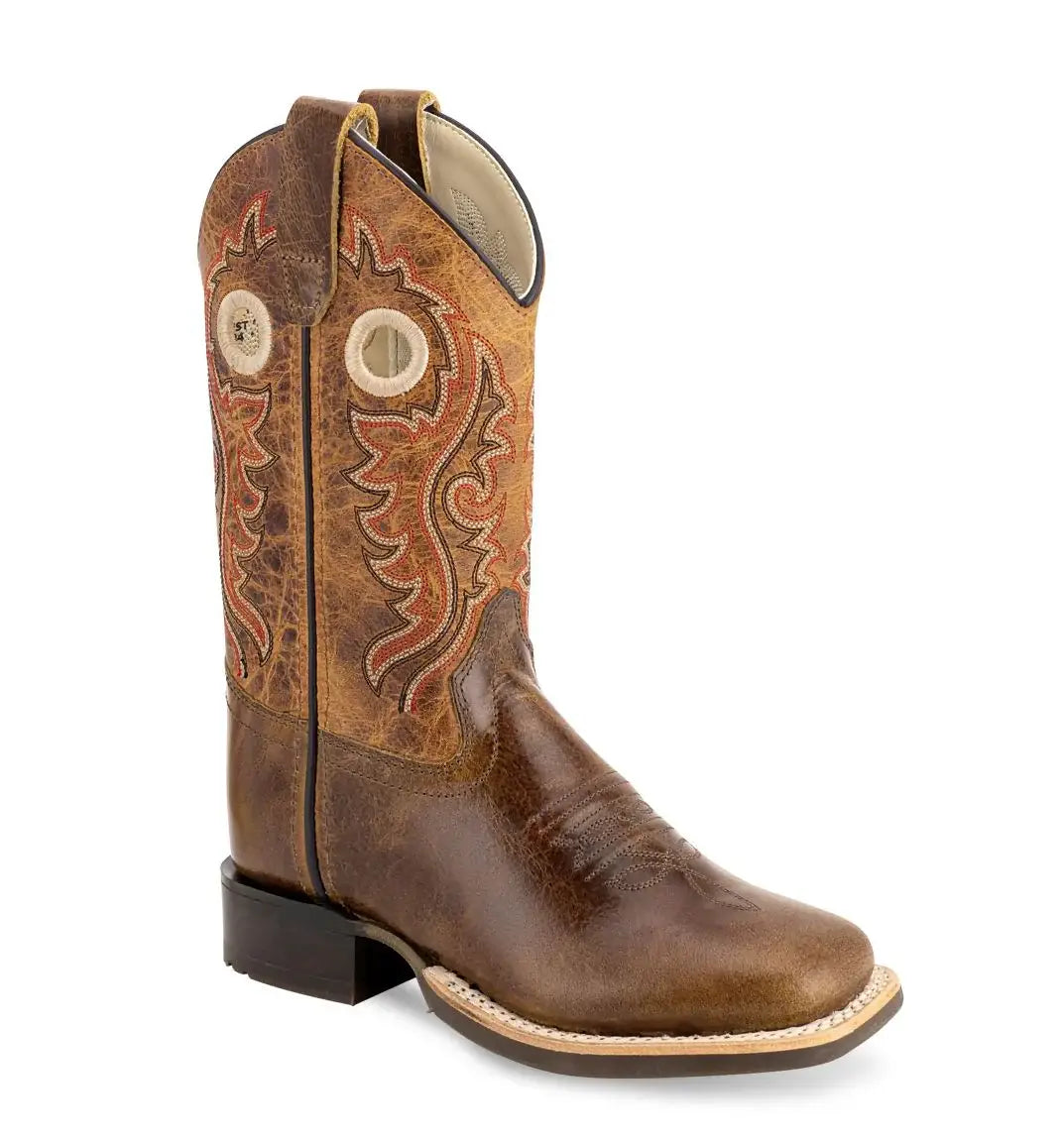 Old West Vintage Brown Foot Burnt Brown Shaft Children's Broad Square Toe Boots - Old West - Flyclothing LLC