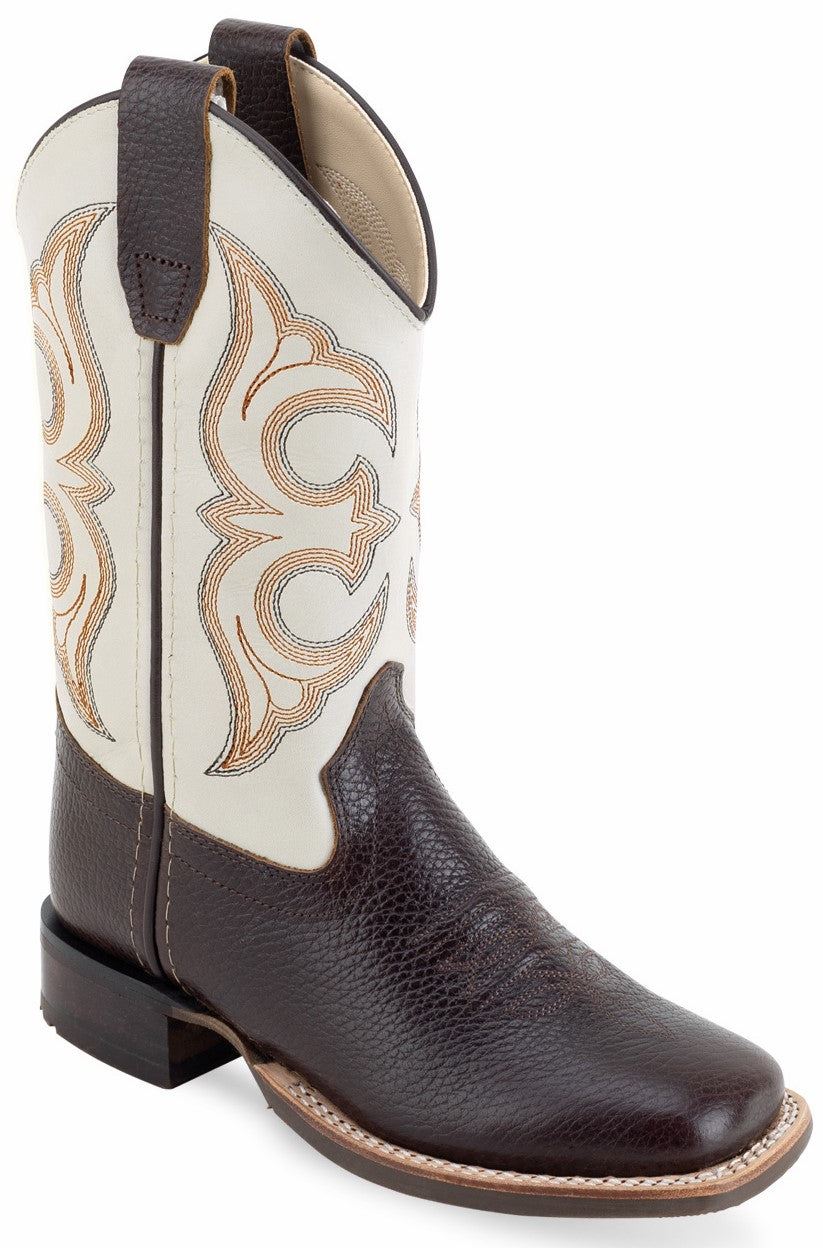 Old West Children's & Youth's Broad Square Toe Boots Thunder Red Brown Foot / Cream Shaft BSC2012 BSY2012 - Old West - Flyclothing LLC