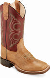 Old West Cactus Tan Foot Red Shaft Children's Broad Square Toe Boots - Old West