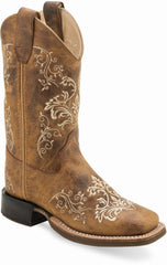 Old West Burnt Tan Children's Broad Square Toe Boots - Old West