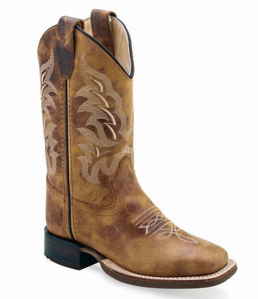 Old West Burnt Tan Children's Broad Square Toe Boots - Old West