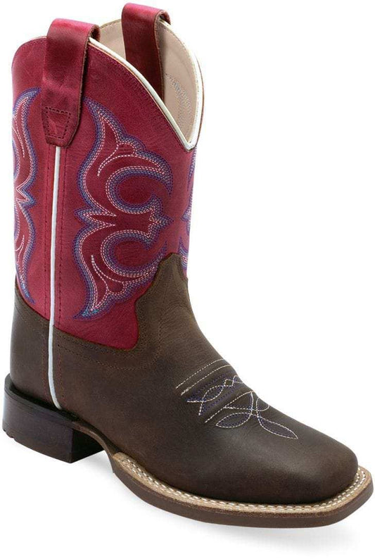 Old West Brown Foot Fuchsia Waxy Shaft CHILDREN'S BROAD SQUARE TOE BOOTS - Old West - Flyclothing LLC