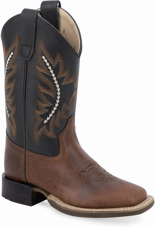 Old West Crazy Horse Light Brown Foot Black Canyon Shaft Children's Broad Square Toe Boots - Old West