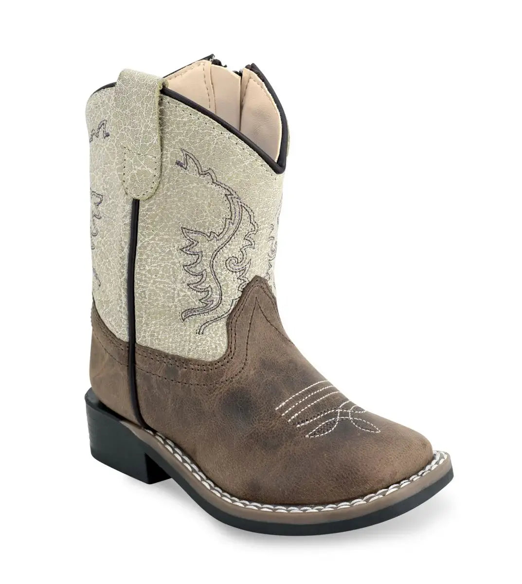 Old West Chocolate Brown Foot Vintage White Shaft Toddler's Broad Square Toe Boots - Old West - Flyclothing LLC