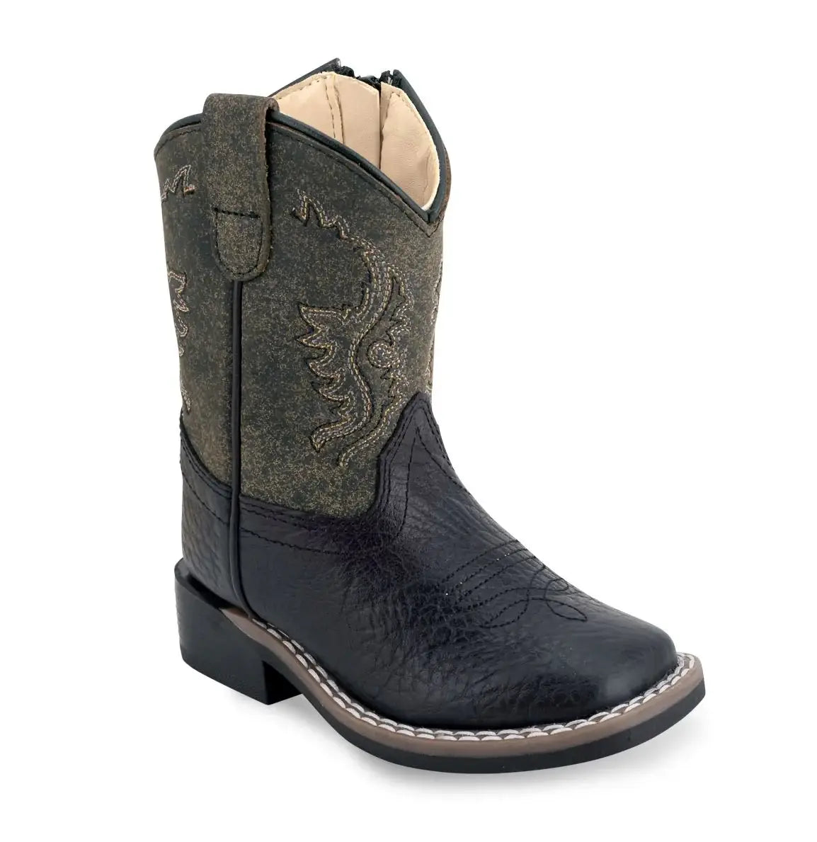 Old West Black Printed Foot Vintage Charcoal Shaft Toddler's Broad Square Toe Boots - Old West - Flyclothing LLC