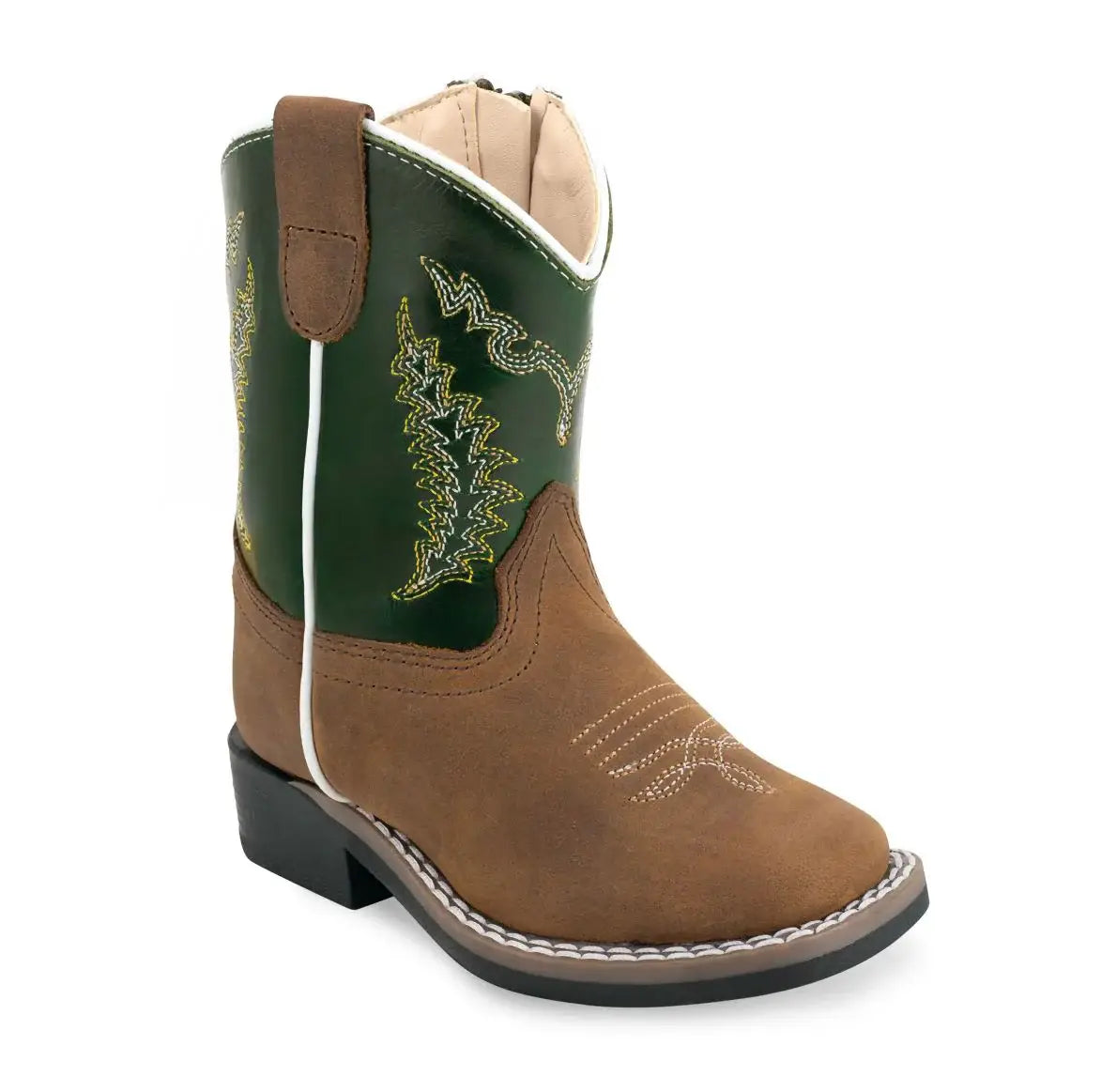 Old West Brown Foot Green Waxy Shaft Toddler's Broad Square Toe Boots - Old West - Flyclothing LLC
