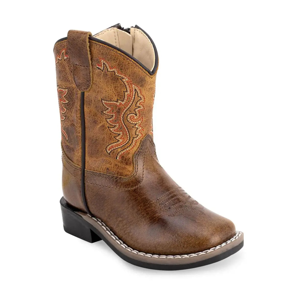 Old West Vintage Brown Foot Burnt Brown Shaft Toddler's Broad Square Toe Boots - Old West - Flyclothing LLC