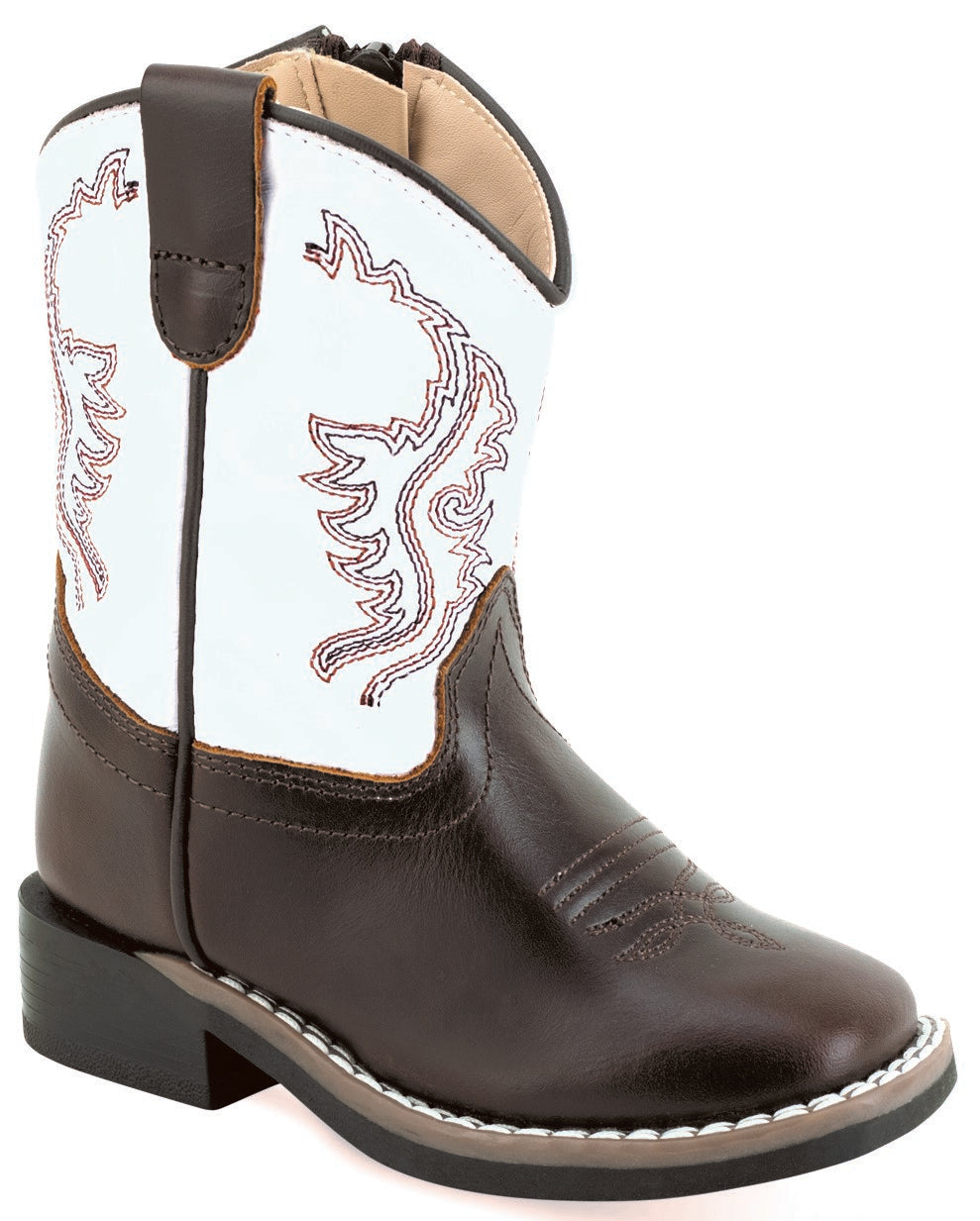 Old West Toddler's Broad Square Toe Boots Dark Chocolate Foot / White Shaft BSI2008 - Old West - Flyclothing LLC
