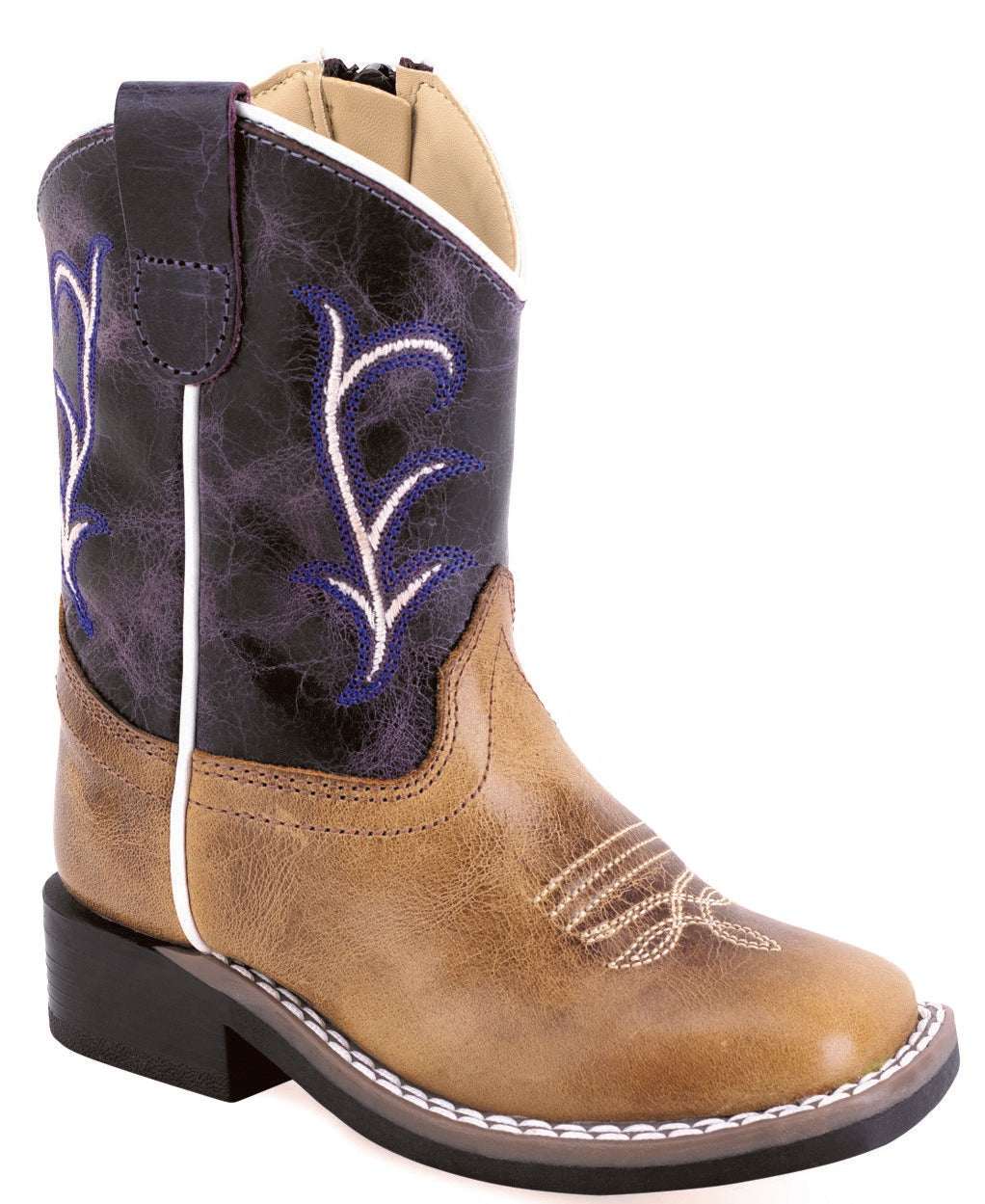 Old West Toddler's Broad Square Toe Boots Cactus Tan Foot / Burnt Lilac Shaft BSI2013 - Old West - Flyclothing LLC