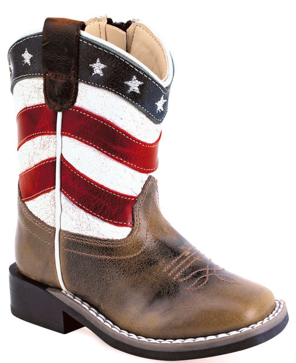 Old West Toddler's Broad Square Toe Boots Brown Foot / Red, White & Blue Shaft BSI2015 - Old West - Flyclothing LLC