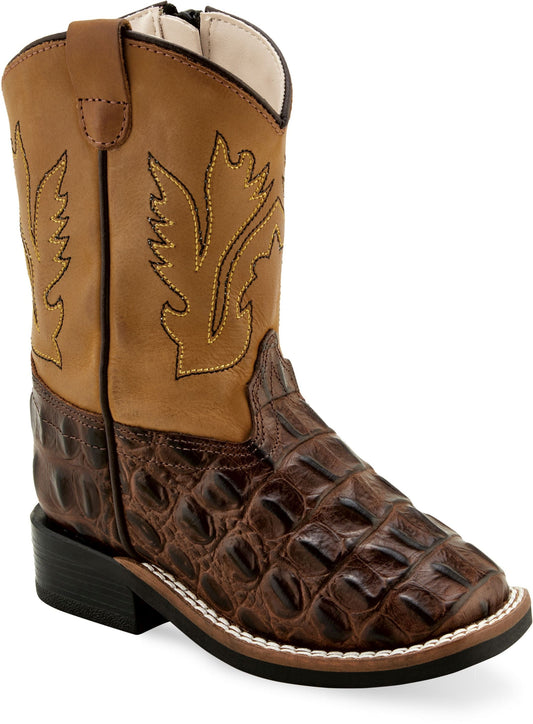 Old West Brown Faux Horn Back Gator Print foot Tan Canyon shaft Toddler's Faux Horn Back Print Boots - Old West