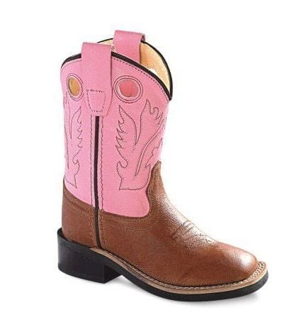 Old West Tan Canyon foot Pink shaft Toddler's Broad Square Toe Boots - Old West
