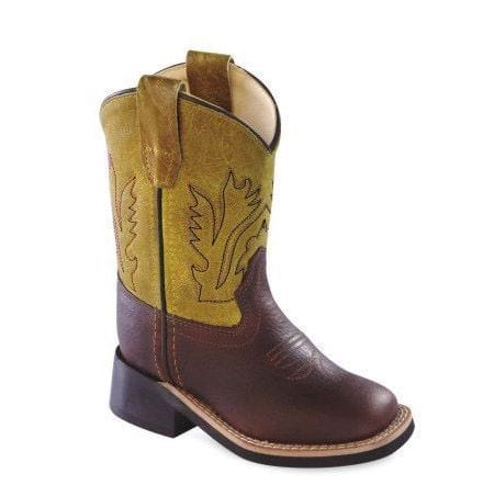 Old West Thunder Oiled Rust Vintage Yellow Waxy  Toddler's Broad Square Toe Boots - Old West