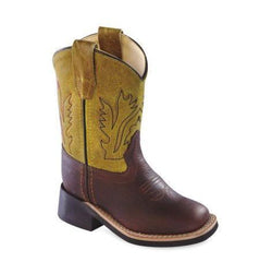 Old West Thunder Oiled Rust Vintage Yellow Waxy  Toddler's Broad Square Toe Boots