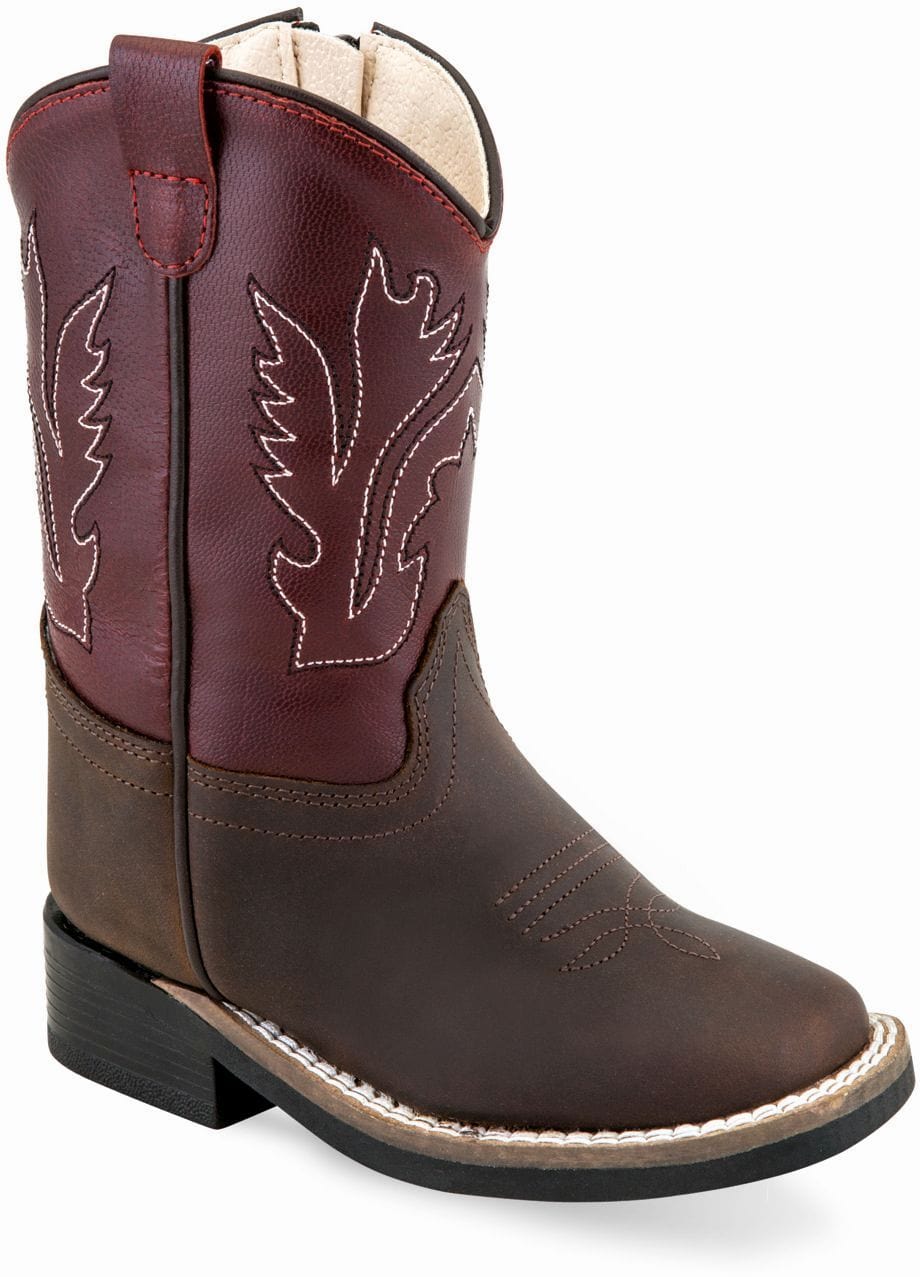 Old West Brown Foot Red Shaft Toddler's Broad Square Toe Boots - Old West