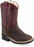 Old West Brown Foot Red Shaft Toddler's Broad Square Toe Boots - Old West