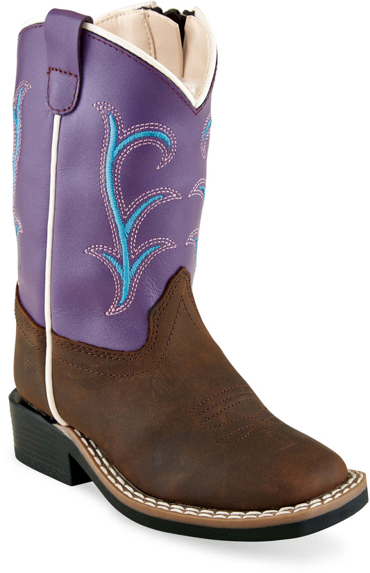 Old West Brown Foot Purple Shaft Toddler's Broad Square Toe Boots - Old West