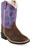 Old West Brown Foot Purple Shaft Toddler's Broad Square Toe Boots - Old West