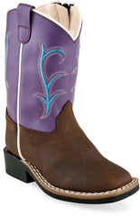 Old West Brown Foot Purple Shaft Toddler's Broad Square Toe Boots - Old West