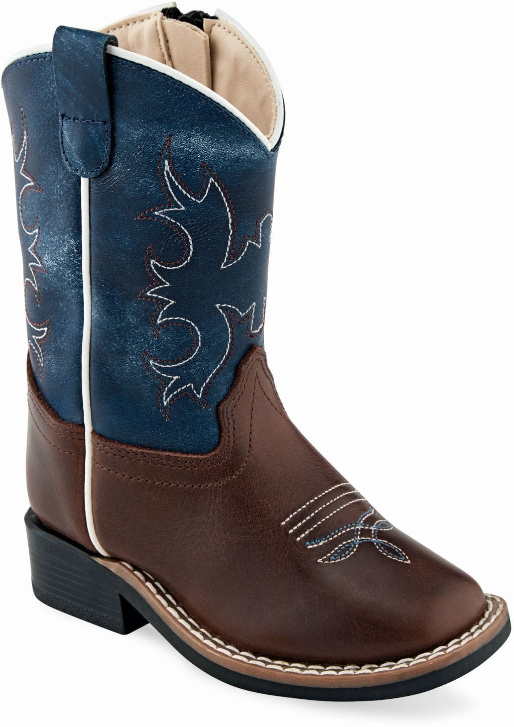 Old West Brown Foot Wipe Out Blue Shaft Toddler's Broad Square Toe Boots - Old West