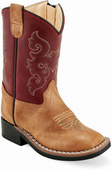 Old West Cactus Tan Foot Red Shaft Toddler's Broad Square Toe Boots - Old West