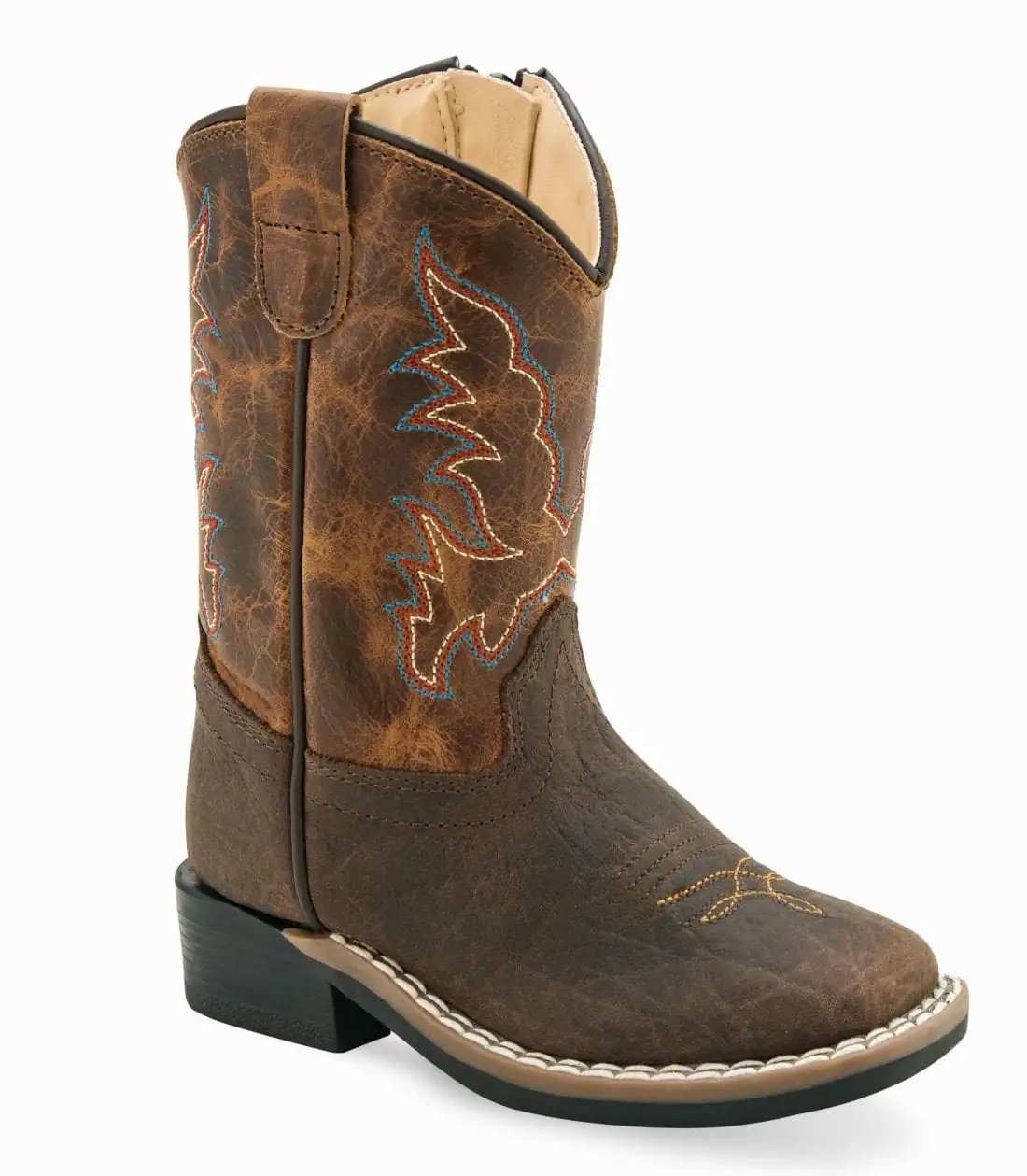 Old West Toddler Dark Brown Bull Hide Print Foot / Burnt Brown Shaft Boot BSI1955 - Old West - Flyclothing LLC