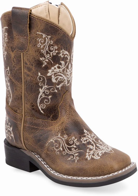 Old West Burnt Tan Toddler's Broad Square Toe Boots - Old West