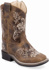 Old West Burnt Tan Toddler's Broad Square Toe Boots - Old West