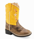 Old West Cactus Brown Foot Yellow Shaft Toddler's Broad Square Toe Boots - Old West
