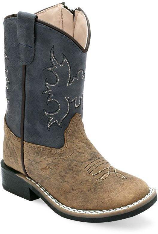 Old West Brown Bull Hide Print Foot Pillow Blue Shaft TODDLER'S BROAD SQUARE TOE BOOTS - Old West - Flyclothing LLC