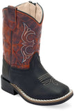 Old West Black Foot Burnt Red Shaft TODDLER'S BROAD SQUARE TOE BOOTS - Old West