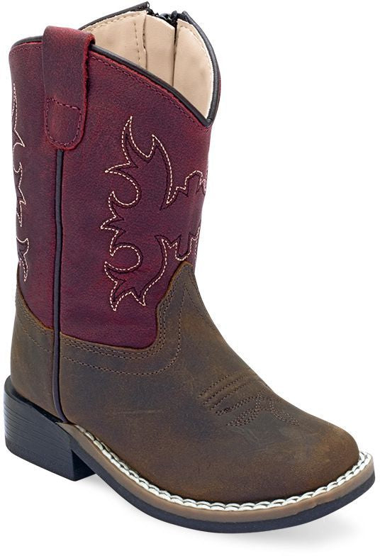 Old West Brown Foot Cloudy Burgundy Shaft TODDLER'S BROAD SQUARE TOE BOOTS