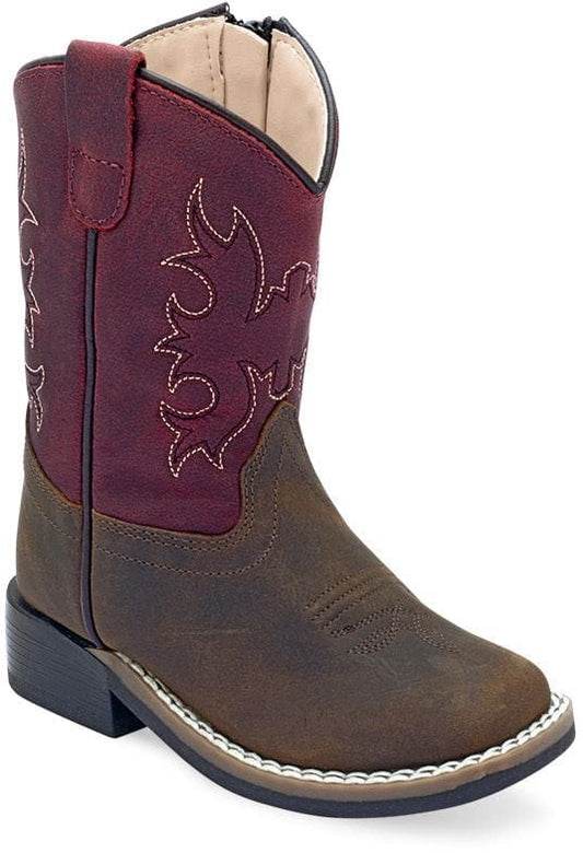 Old West Brown Foot Cloudy Burgundy Shaft TODDLER'S BROAD SQUARE TOE BOOTS - Old West