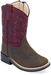 Old West Brown Foot Cloudy Burgundy Shaft TODDLER'S BROAD SQUARE TOE BOOTS