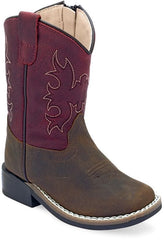 Old West Brown Foot Cloudy Burgundy Shaft TODDLER'S BROAD SQUARE TOE BOOTS - Old West