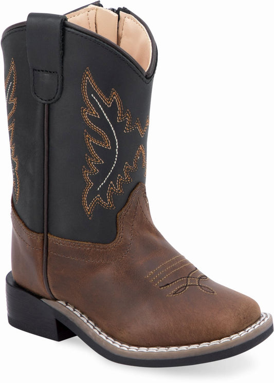 Old West Crazy Horse Light Brown Foot Black Canyon Shaft Toddler's Broad Square Toe Boots - Old West