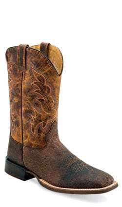Old West Mens Broad Square Toe Burnt Dark Brown Leather Cowboy Boots - Old West - Flyclothing LLC