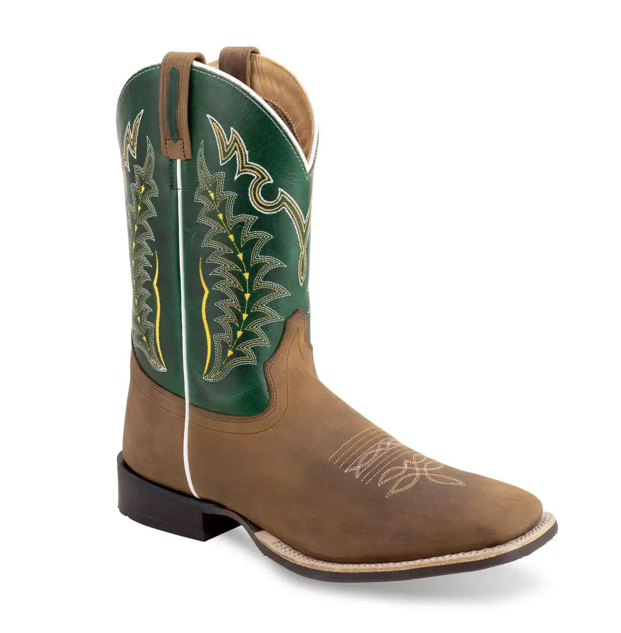 Old West Brown Foot Green Waxy Shaft Men's Broad Square Toe Boots - Old West - Flyclothing LLC