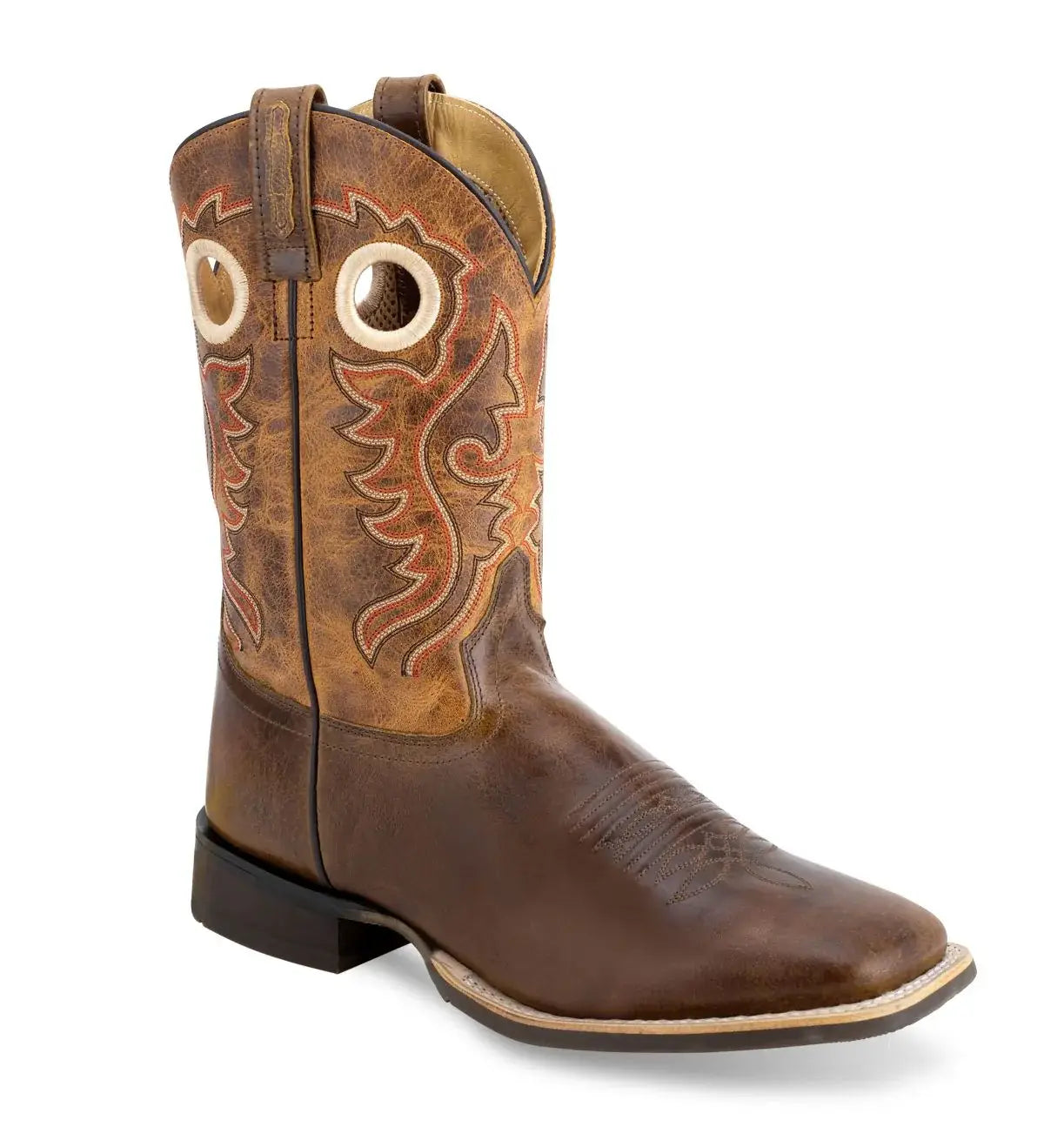 Old West Vintage Brown Foot Burnt Brown Shaft Men's Broad Square Toe Boots - Old West - Flyclothing LLC