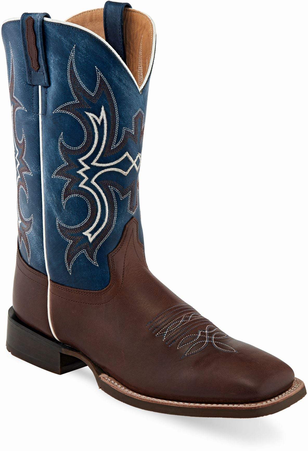 Old West Dark Brown Foot Wipe Out Blue Shaft Men's Broad Square Toe Boots - Old West - Flyclothing LLC